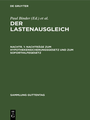 cover image of Nachträge zum Hypothekensicherungsgesetz und zum Soforthilfegesetz